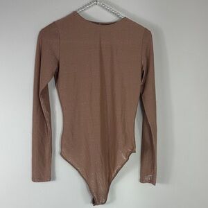 SKIMS Sparkling Brown One Piece Long Sleeve Crew Neck Top Medium